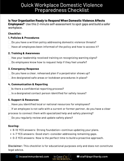 Quick Workplace Domestic Violence Preparedness Checklist image